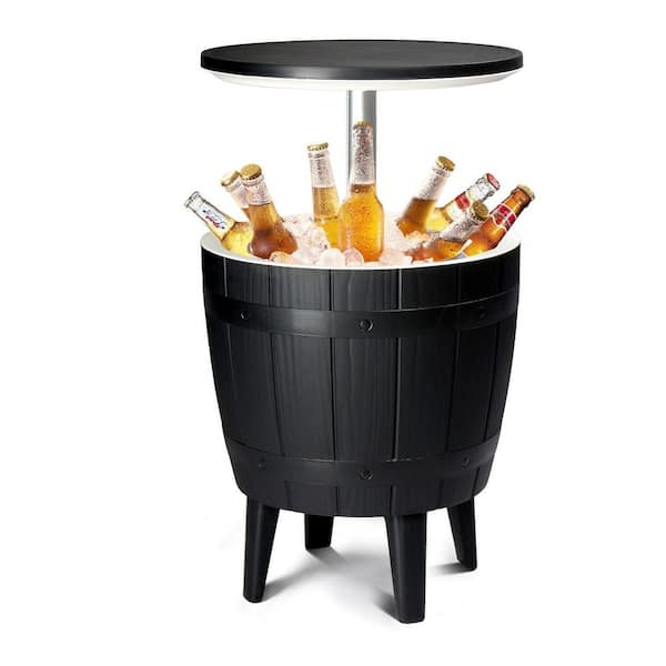 41 qt. Black 4 Leg Ice Bucket, Plastic Side Table, Outdoor Beverage Cooler Portable Drink Storage