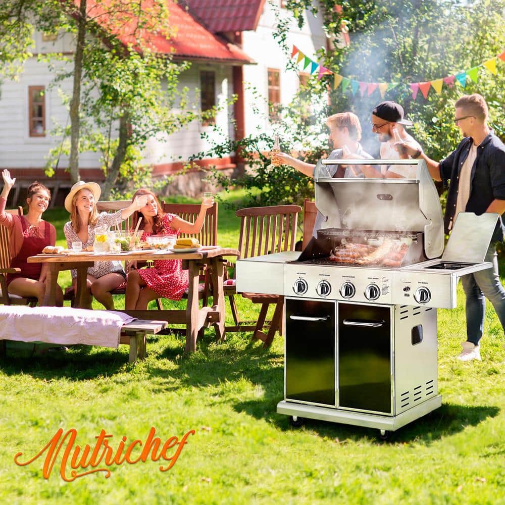 NutriChef Stainless Steel 5-Burner Propane Gas Grill with Side Burner