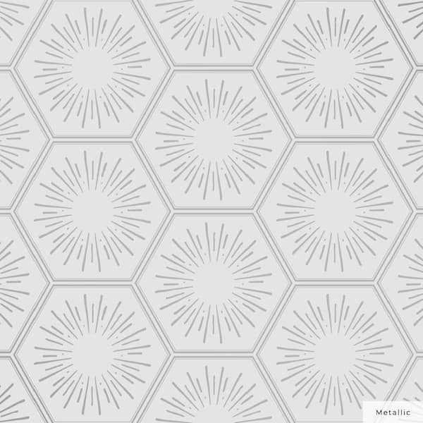 Tempaper Metallic Platinum Hello Sunshine Vinyl Peel and Stick Wallpaper Roll (Covers 56 sq. ft.)