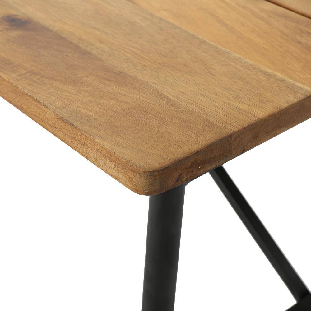 Sleek Antique Acacia Wood and Black Iron Patio Coffee Table