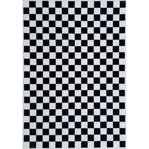 Metro Checkered Noir Black 8 ft. x 11 ft. Non-Toxic, Child and Pet Safe-Indoor Area Rug for Kids