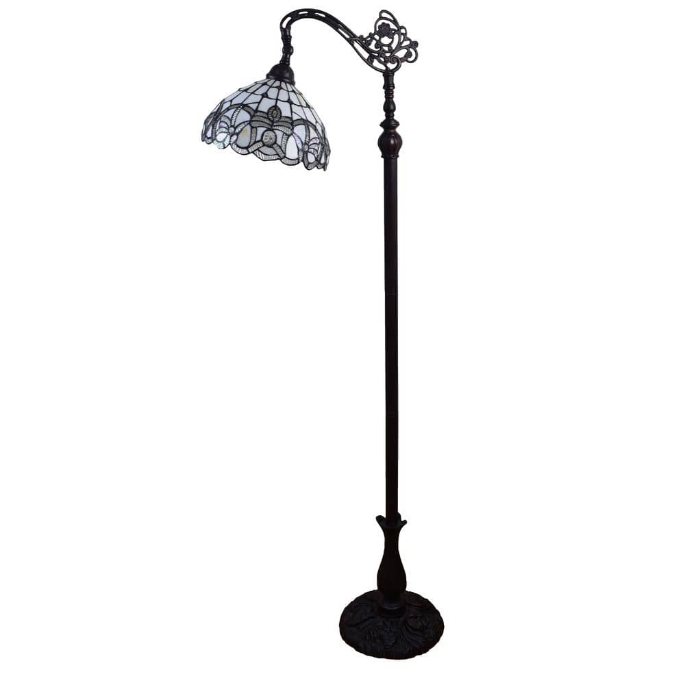 62" Bronze Arc Floor Lamp with Stained Glass Shade