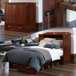 Southampton Walnut Solid Wood Frame Twin XL Murphy Bed Chest with Built in Charging Station and Mattress