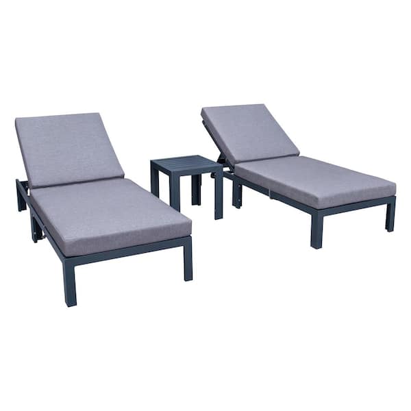 Leisuremod Chelsea Modern Black Aluminum Outdoor Patio Chaise