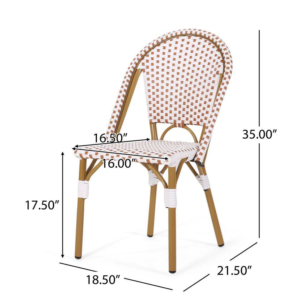 Rust Orange and White Bamboo Print Armless Outdoor Bistro Chairs, Set of 2