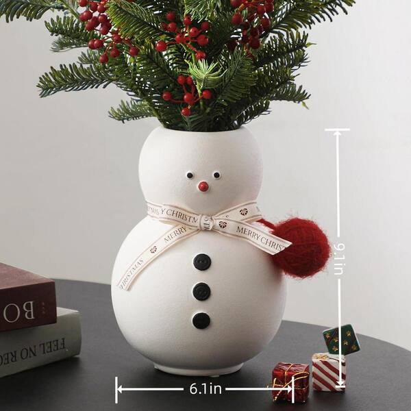Angel Sar 9.1 in. Snowman Series White Ceramic Round Decorative