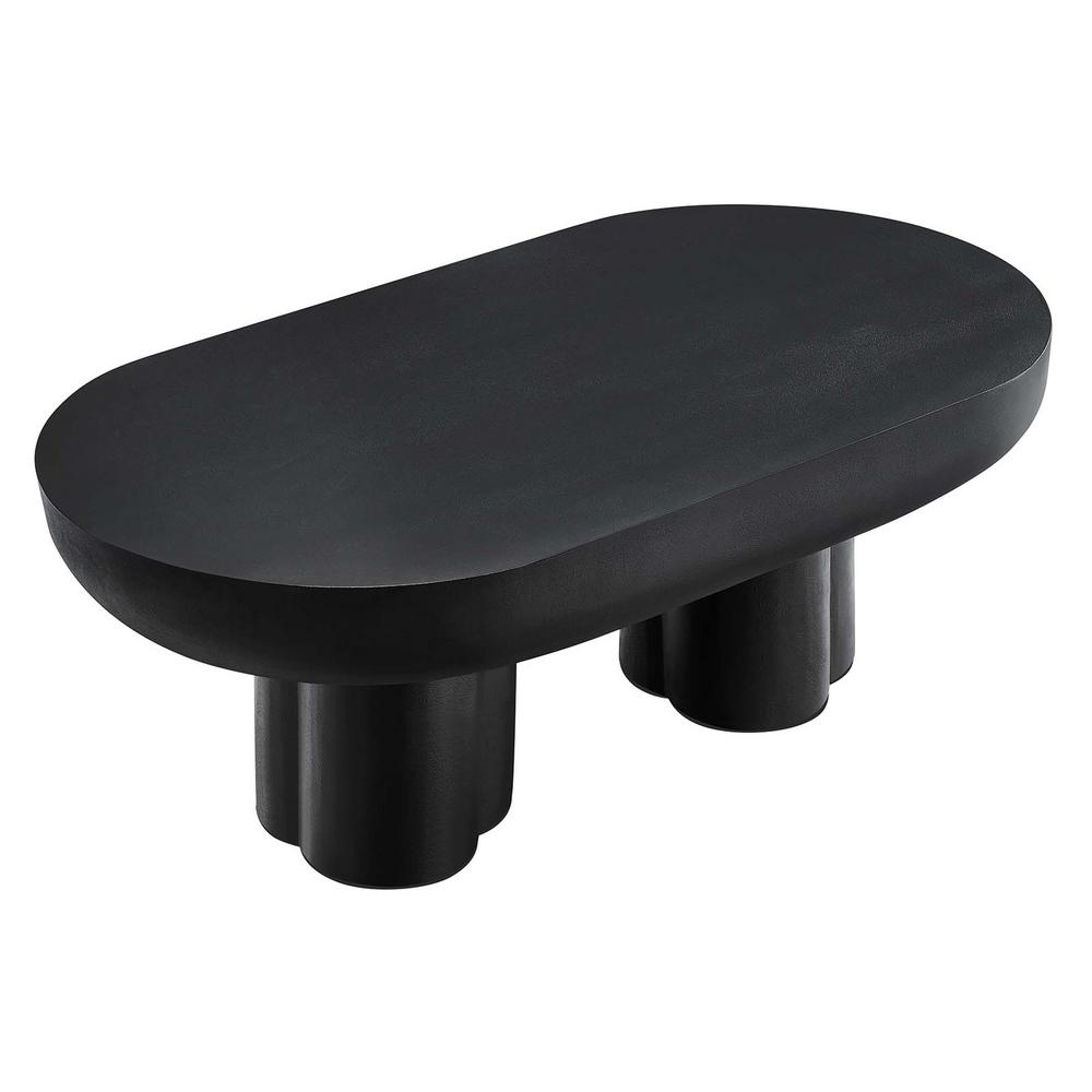 MODWAY Caspian 25.8 in. in Black Oval Wood Concrete Coffee Table