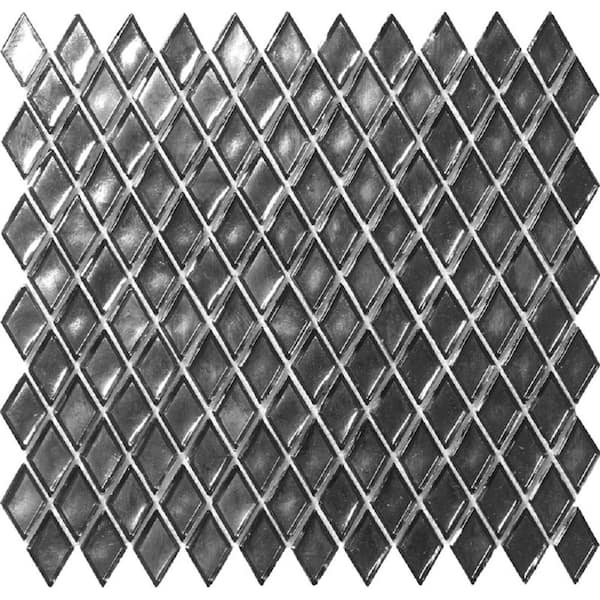 Apollo Tile 10.8 in. x 11.4 in. Gray Diamond Glossy Glass Mosaic Floor and Wall Tile (8.55 sq. ft./Case)