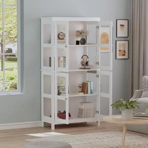 70.8 in. H White Wood 4-Door Cabinet Bookshelf Cupboard with Adjustable Shelves