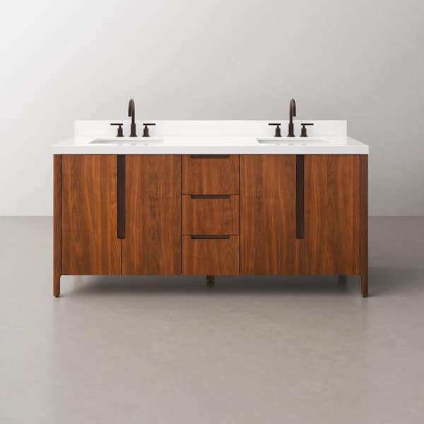 Sequoia 72 in. W x 22 in. D x 34.4 in. H Double Sink Bath Vanity in Noir Juglans with White Quartz Top and ORB Faucet