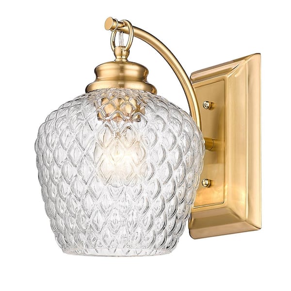 Golden Lighting Adeline 1-Light Modern Brushed Gold Wall Sconce with Clear Glass Shade