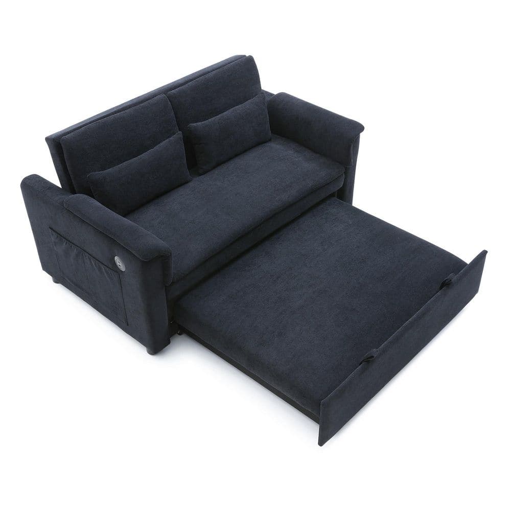 Pull-Out Convertible Seat 55.0 in. Black Velvet Twin Size Sofa Bed price history on PriceWatchPro