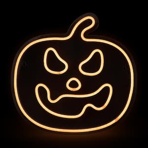 15 in. Orange LED Lighted Neon Style Jack-O-Lantern Halloween Window Silhouette