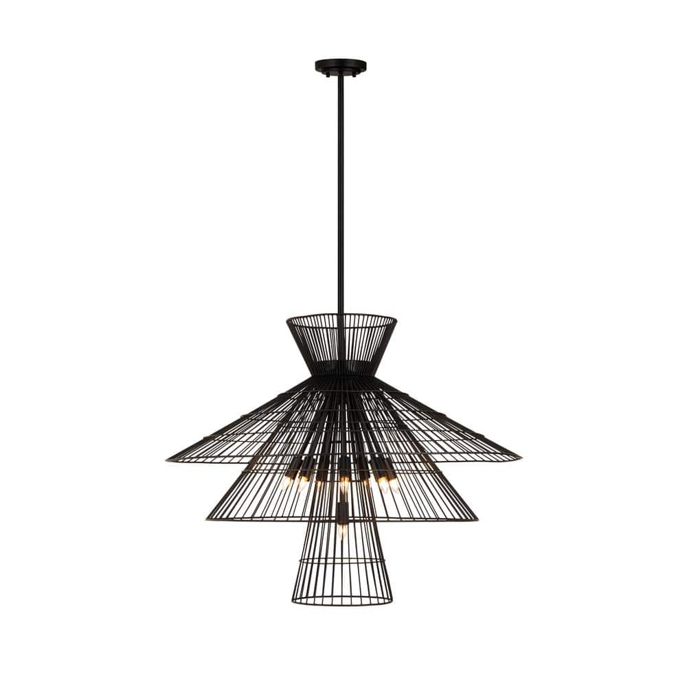 Alito 60-Watt 8-Light Matte Black 28 in. Shaded Chandelier Light with Matte