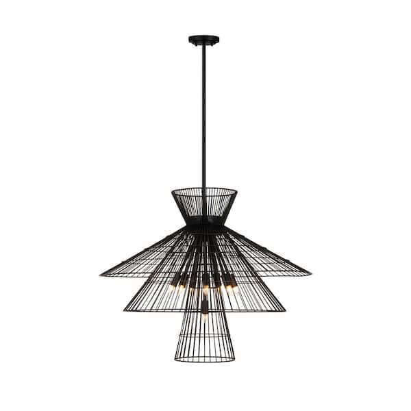 Alito 60-Watt 8-Light Matte Black 28 in. Shaded Chandelier