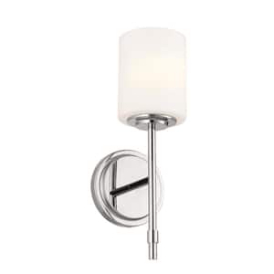 Ali 1-Light Polished Nickel Bathroom Wall Sconce Light with Satin Etched Case Opal Glass Shade