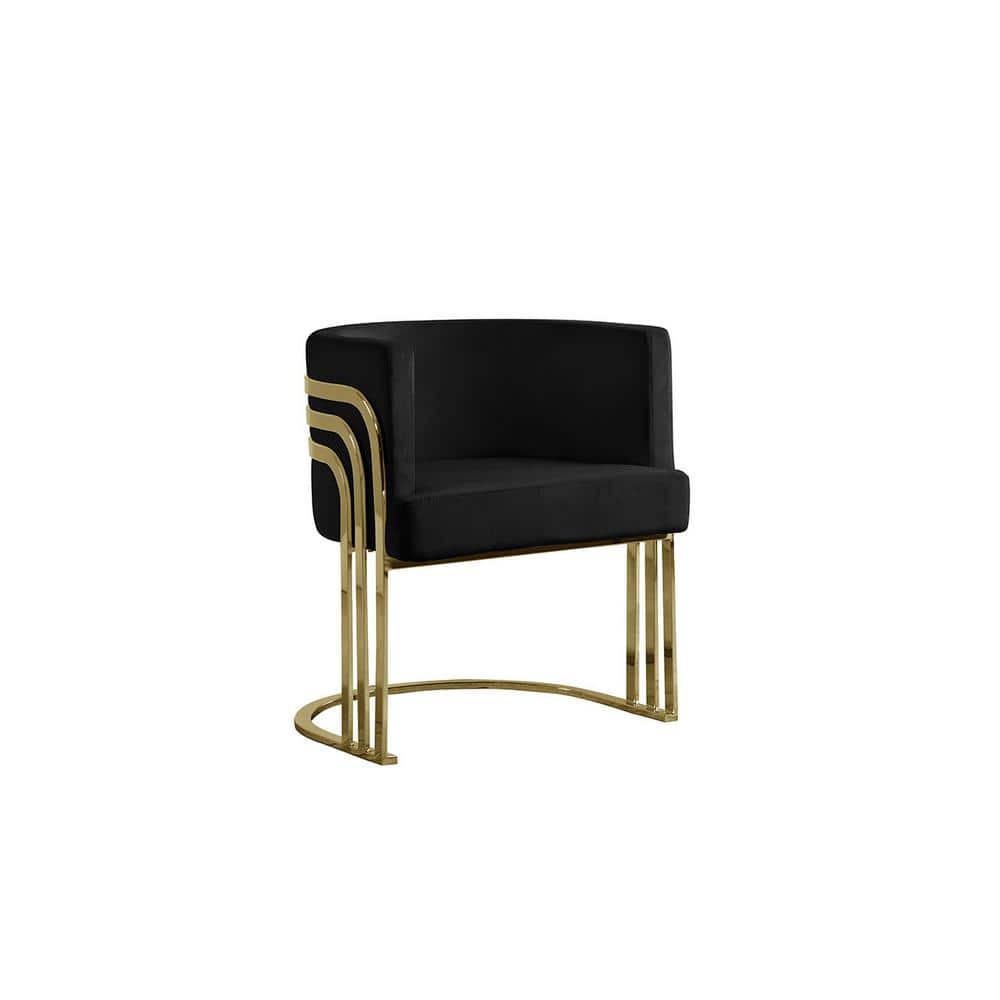 Sleek Black Velvet Barrel Accent Chair with Gold Metal Legs