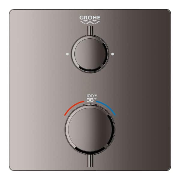 Grohtherm Dual Function Thermostatic Square 2-Handle Trim Kit in Hard Graphite (Valve Not Included)