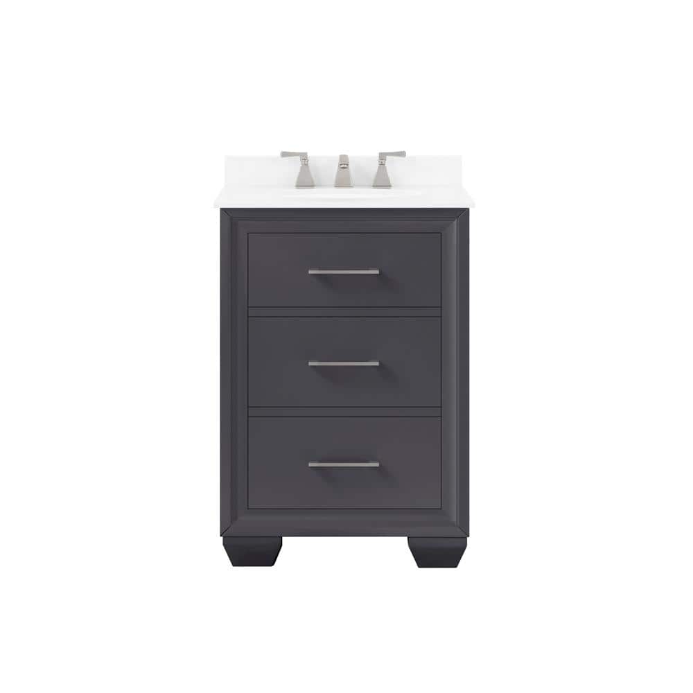 Dark Charcoal 24'' Single Freestanding Bathroom Vanity with Marble Top