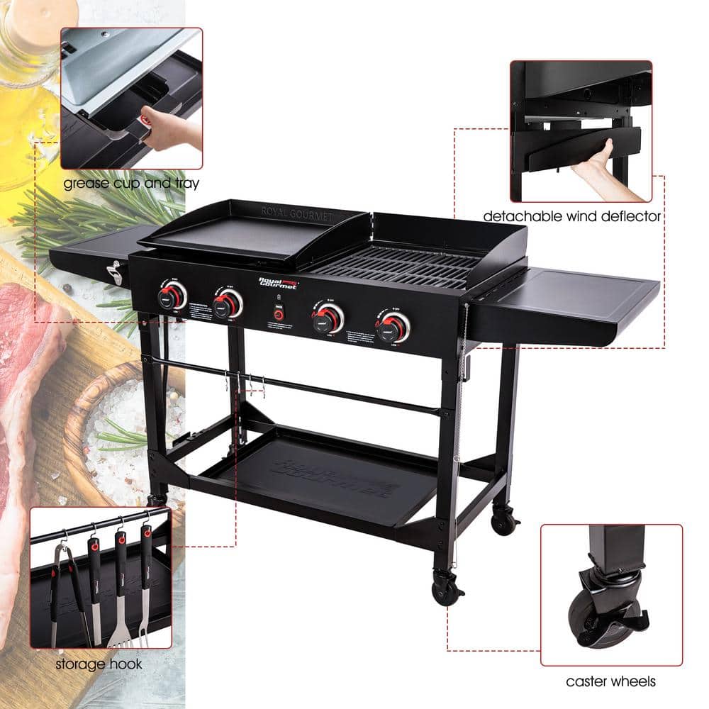 Royal Gourmet 4-Burner Black Stainless Steel Gas Grill and Griddle Combo