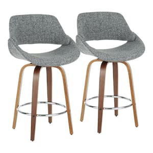 Fabrico 26 in. Walnut and Grey Fabric Counter Stool with Chrome Footrest (Set of 2)
