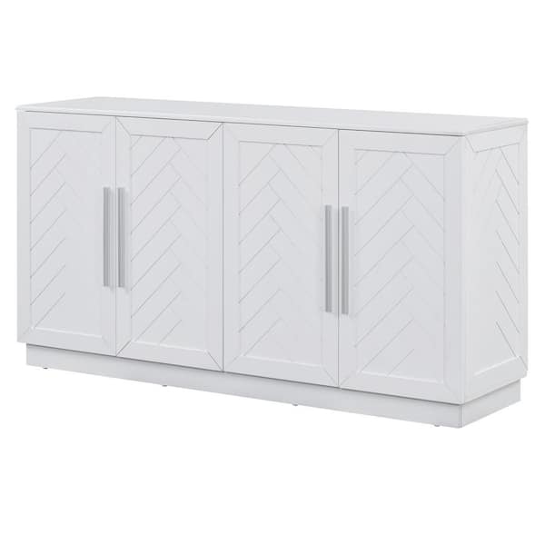 Unbranded 60.00 in. W x 15.00 in. D x 32.10 in. H White Linen Cabinet with Artificial Rattan Door and Metal Handles