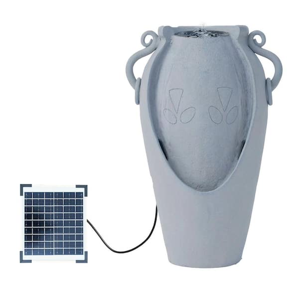 Xbrand 34 in. Solar Pot Fountain, Amphora-Inspired Design, Outdoor Water Fountain, Polyresin, Gray