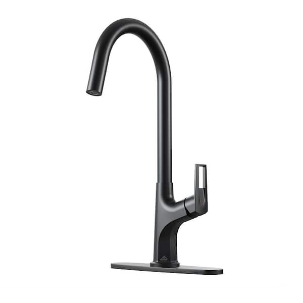 Boyel Living 2-Spray Patterns Single Handle Pull Down Sprayer Kitchen Faucet with Deckplate and Water Supply Hoses in Matte Black