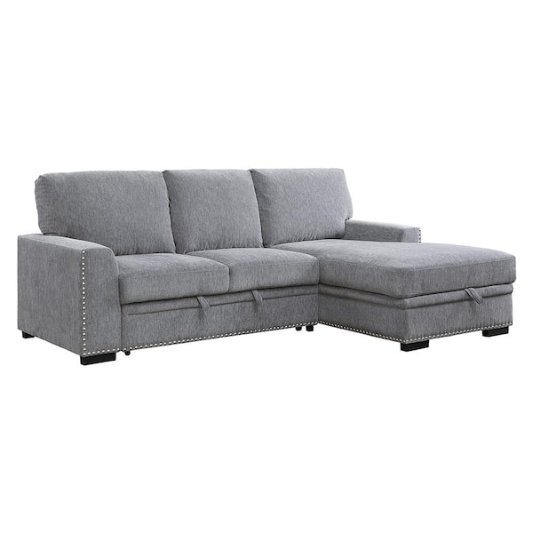 Homelegance Driggs 96 in. Straight Arm 2-piece Chenille Sectional Sofa in Gray with Pull-out Bed and Right Chaise