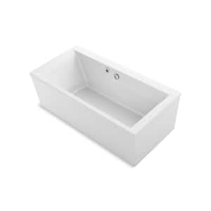 Stargaze 72 in. x 36 in. Acrylic Free-Standing Flatbottom Bathtub with Bask Heated Surface and Straight Shroud in White