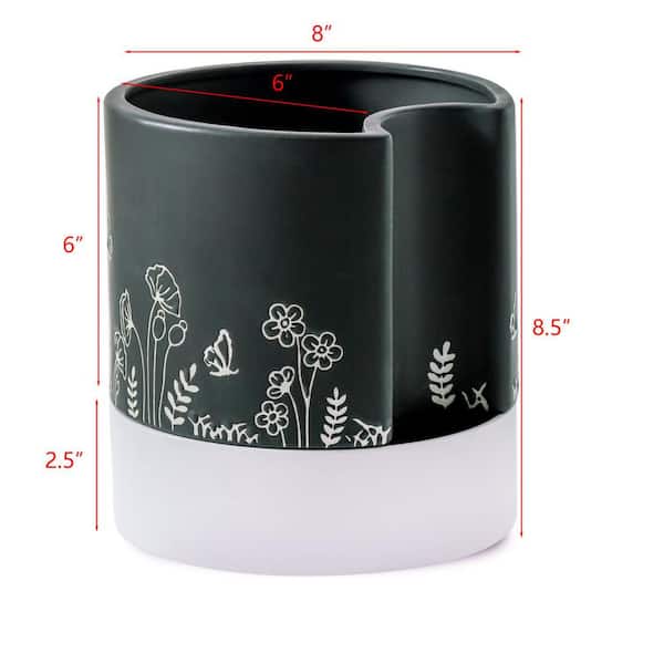 Black Ceramic Indoor/Outdoor Planter with Saucer (8 in. W x 8.5 in
