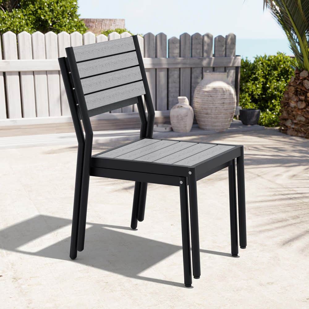 Set of 2-Stackable Outdoor Dining Chair Rustproof Aluminum WPC Patio Dining Chair Stainless Steel Screws in Dark Gray price history on PriceWatchPro