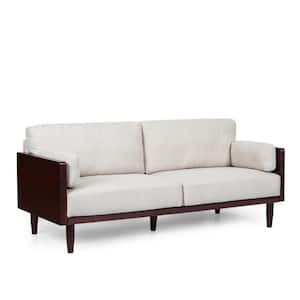 Forgey 77.25 in. Width Beige and Dark Walnut Polyester 3-Seats Sofa with Pillows