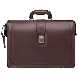 Milan Collection Brown Leather Litigator Briefcase for 17.3 in. Laptop