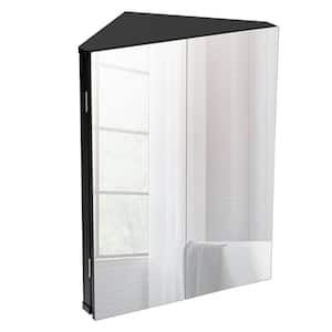 17.8 in. W x 23.5 in. H Rectangular Double Door Corner Surface Mount Frameless Medicine Cabinet with Mirror in Black