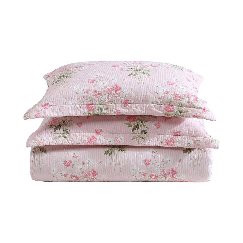Veronica's Bouquet Pink Cotton Twin Reversible Quilt Set