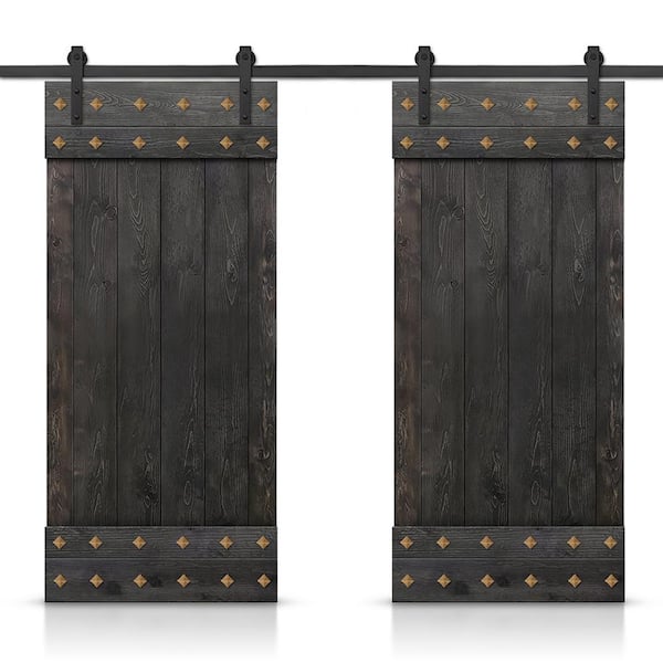 CALHOME 48 in. x 84 in. Charcoal Black Stained DIY Pine Wood Interior Double Sliding Barn Door with Hardware Kit and Clavos