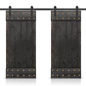 72 in. x 84 in. Charcoal Black Stained DIY Pine Wood Interior Double Sliding Barn Door with Hardware Kit and Clavos