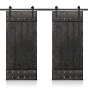 88 in. x 84 in. Charcoal Black Stained DIY Pine Wood Interior Double Sliding Barn Door with Hardware Kit and Clavos