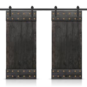 96 in. x 84 in. Charcoal Black Stained DIY Pine Wood Interior Double Sliding Barn Door with Hardware Kit and Clavos