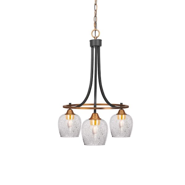 Unbranded Madison 3-Light Matte Black and Brass Round Chandelier with 6 in. Smoke Bubble Glass Shades, No bulbs included
