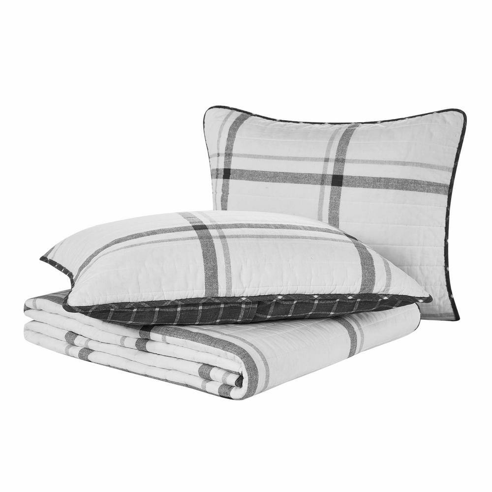 White and Gray Twin Cotton Reversible Quilt Set