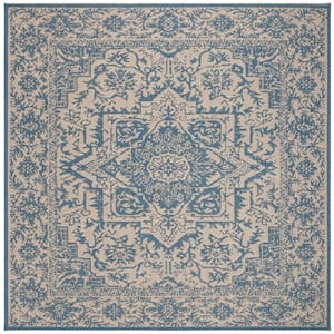 Beach House Cream/Blue 4 ft. x 4 ft. Medallion Indoor/Outdoor Patio  Square Area Rug