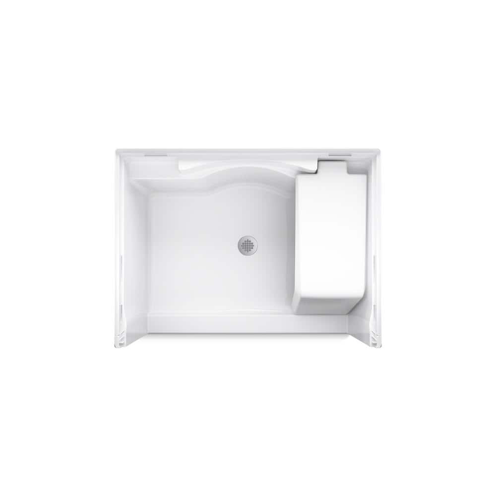 48" White Vikrell Seated Shower Base with Center Drain