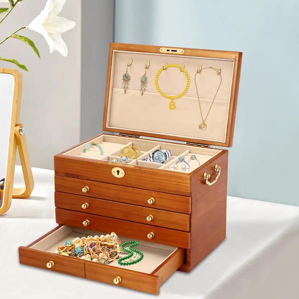 Wooden lock box with hidden key compartment, Walnut wood jewelry box  organizer