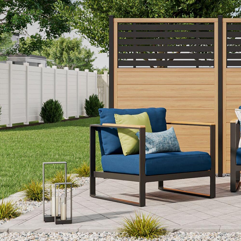 6 ft x 4 ft Cypress and Black Vinyl Semi-Privacy Fence