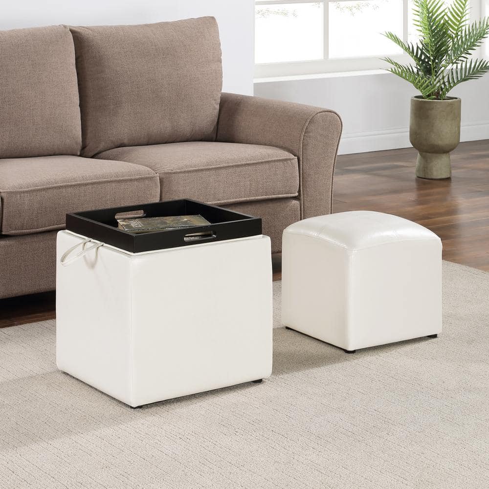 Park Avenue White 18" Square Storage Ottoman with Reversible Tray