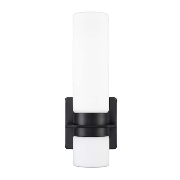 Millennium Lighting LED-Light 4.25 in. Wide Matte Black Outdoor Cylinder Wall Sconce with White Glass