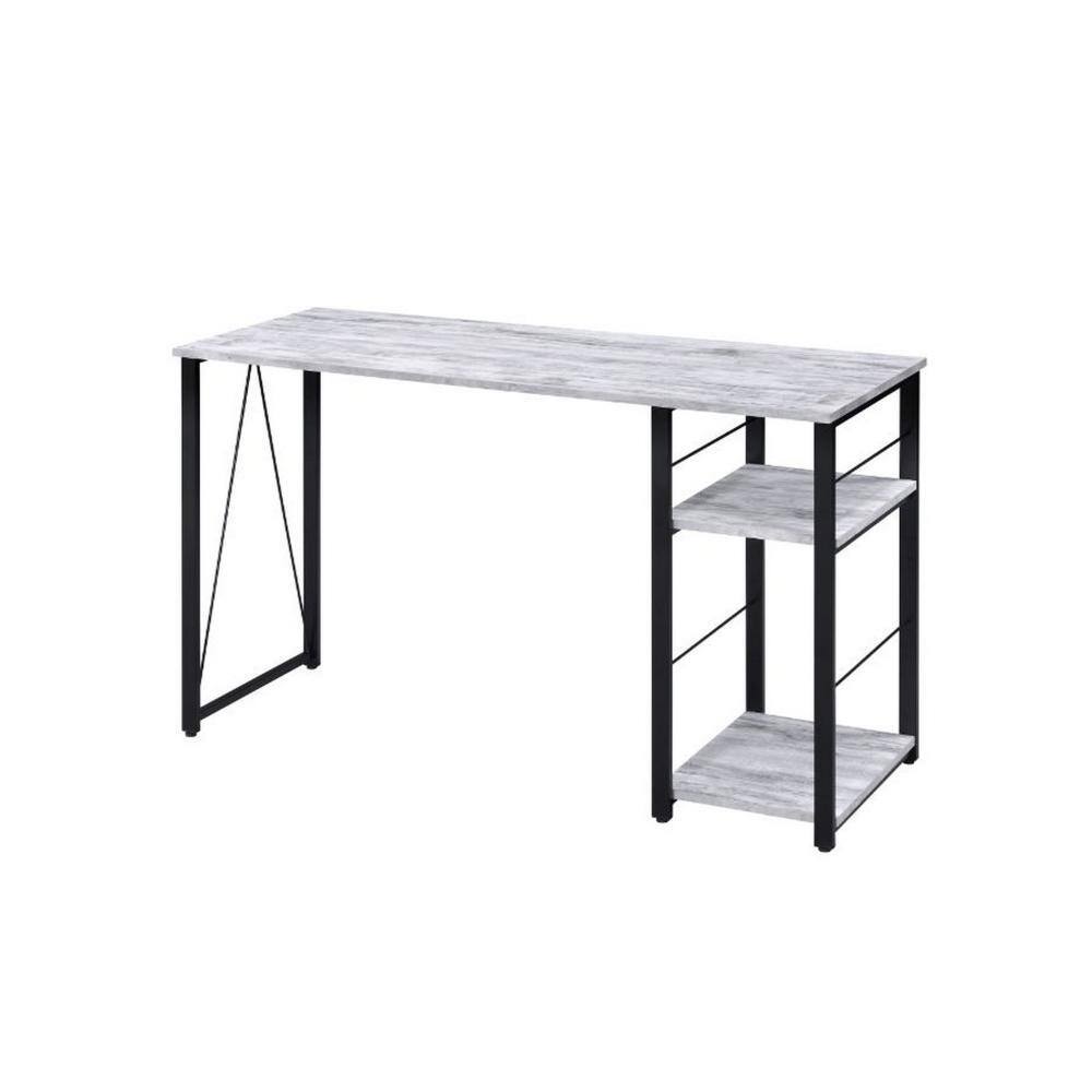 47 in. Rectangular White and Black Wood Top 0-Drawer Writing Desk with Open Metal Base