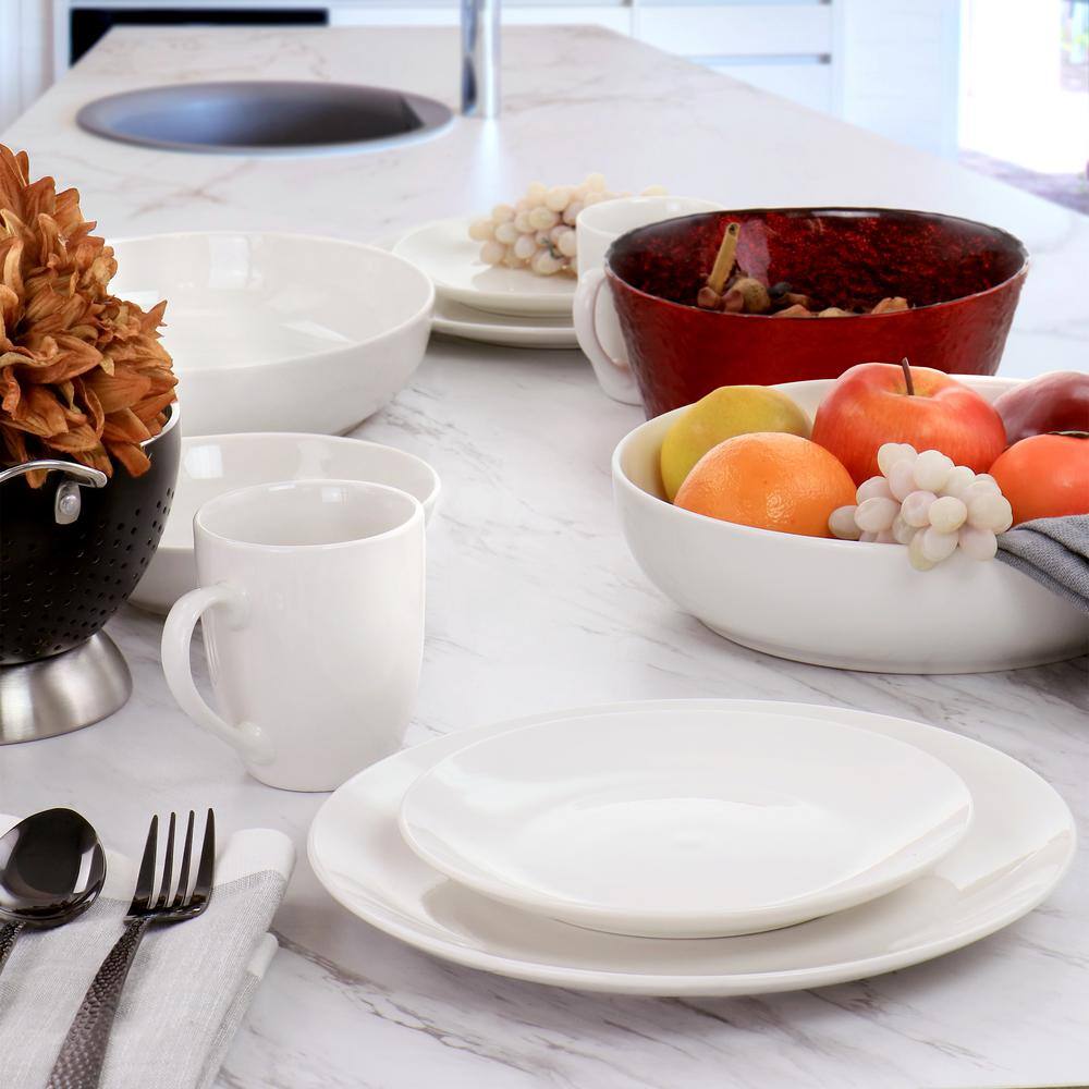 White Porcelain 32-Piece Dinnerware Set with Serving Bowls
